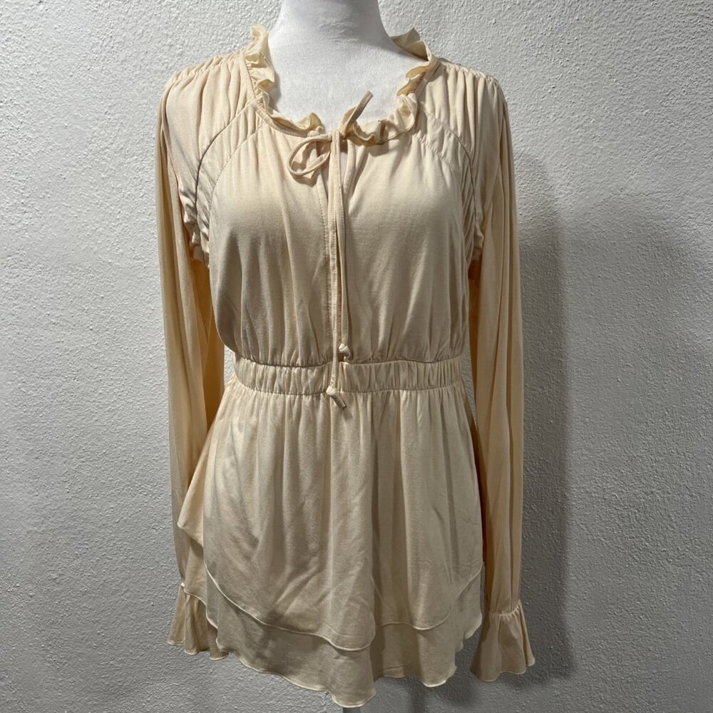 BOSTON PROPER Boho RUFFLE SLEEVE TUNIC BLOUSE Size M